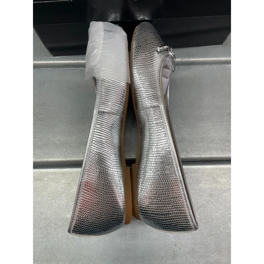 Lauren Ralph Lauren Jayna Flats Ballet Womens 6‎ Silver Leather Bow Slip On